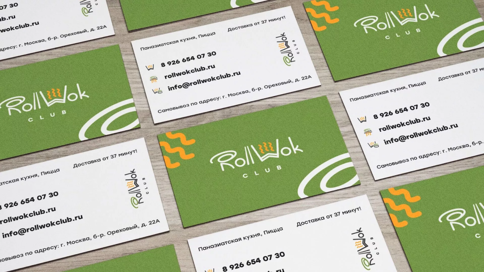 Разработка дизайна визиток суши-бара «Roll Wok Club» в Узловой